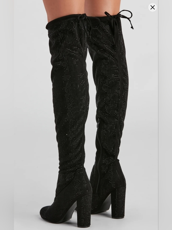 Forever 21 Shoes - Rhinestone Over The Knee Black Boots